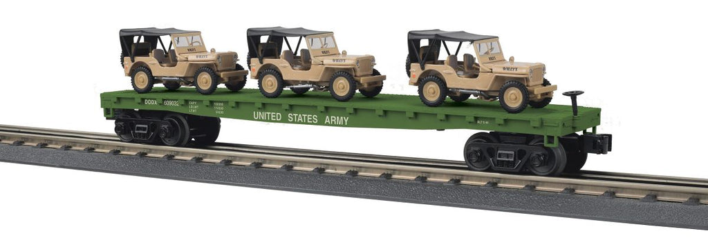 MTH O US Army Flatcar w/(3) Willys Jeeps/Desert  (MTH3076887)