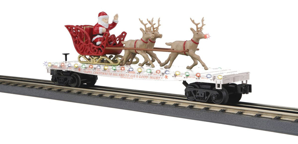 MTH O Christmas Flatcar w/Santa Sleigh & Reindeer/white   (MTH3076919)