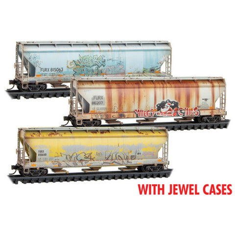 Micro-Trains Line N Furx  3-Bay Covered Hopper Weathered  3pack N Scale   (MTL98305083)