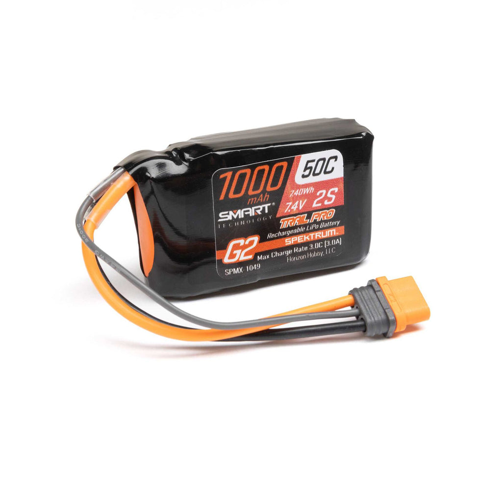 Spektrum 7.4V 1000mAh 2S 50C Smart G2 Trail Pro LiPo Battery: IC2   (SPMX-1049)