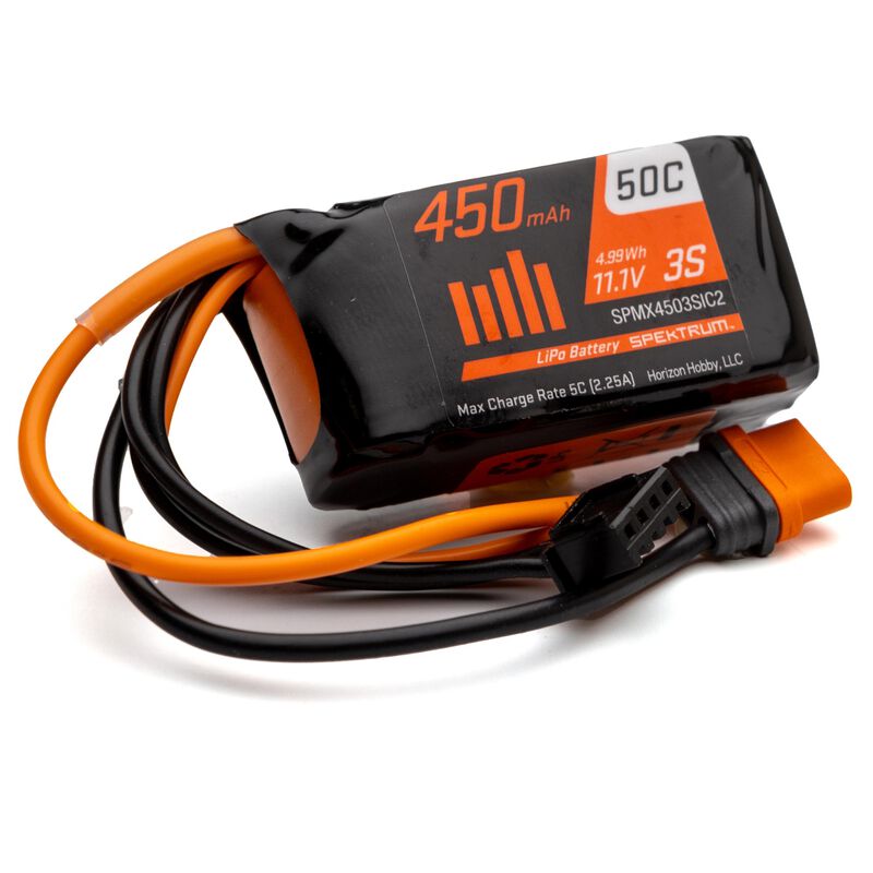 Spektrum 11.1V 450mAh 3S 50C LiPo Battery: IC2   (SPMX4503SIC2)