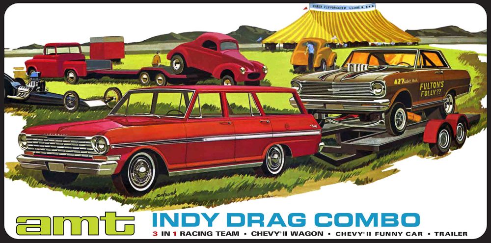 AMT 1/25 Indy Drag Combo: Chevy II Wagon, Funny Car & Trailer   (AMT1520)