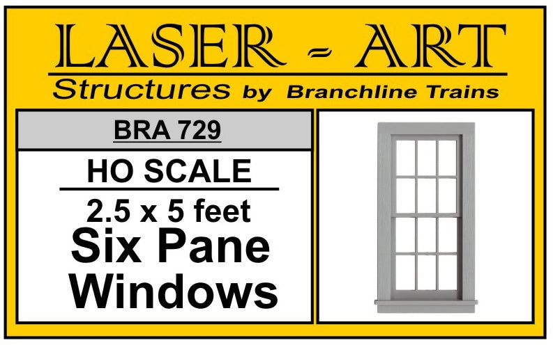 Branchline Window 6-Pane, 30 x 60" pkg(6) HO SCALE (BRA729)