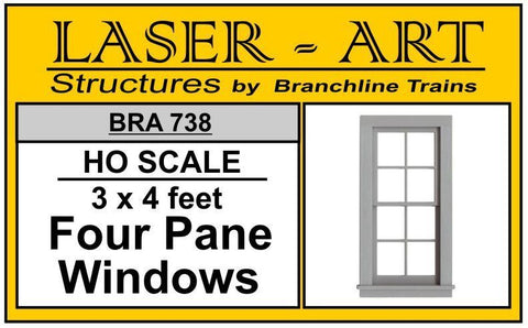 Branchline Window 4-Pane, 36 x 48" pkg(6)  HO SCALE (BRA738)