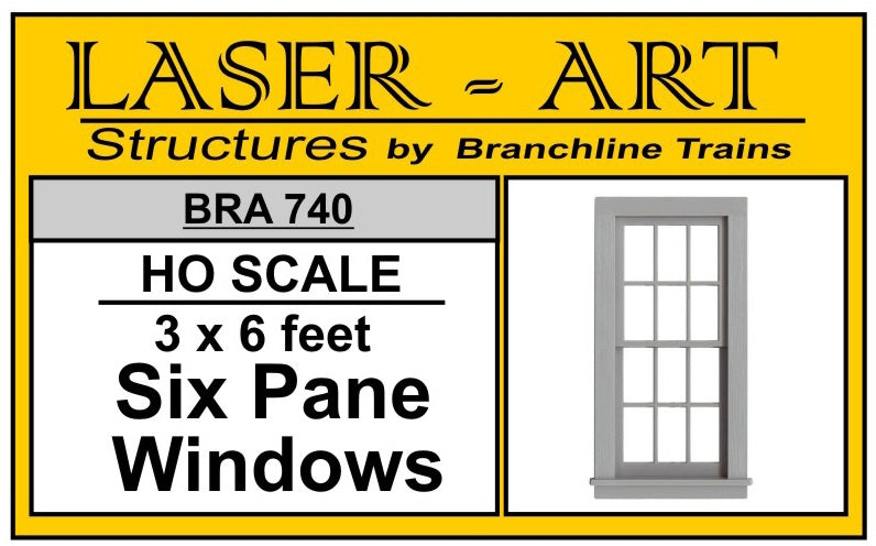 Branchline Window 6-Pane, 36 x 72" pkg(6) HO SCALE (BRA740)