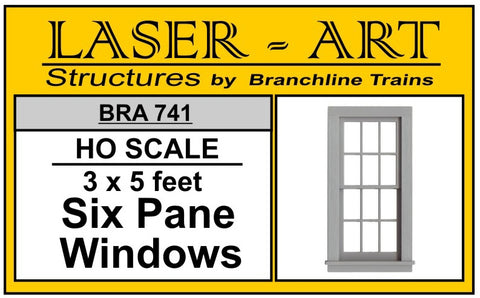 Branchline Window 6-Pane, 36 x 60" pkg(6) HO SCALE (BRA741)