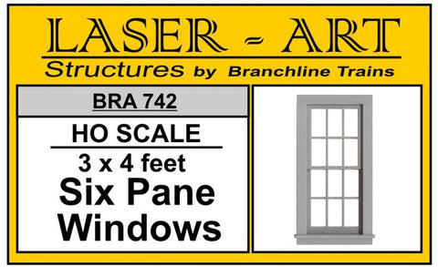 Branchline Window 6-Pane, 36 x 48" pkg(6) HO SCALE (BRA742)