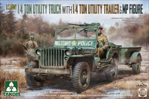 1/35 US Army 1/4-Ton Willys Jeep w/Trailer & MP Figure