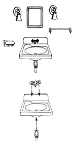 WALTHERS Bathroom Sink w/Faucets, Towel Bar, Soap Dish (650-5155)