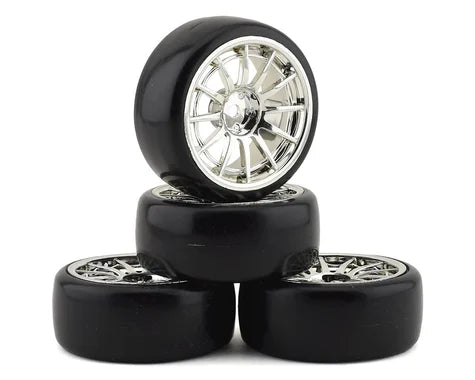 Integy "Type IV" Complete Drift Wheel & Tire Set (Chrome) (4) (INTC23243)