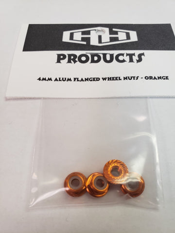 4MM flanged nylon locking nut (aluminum, orange-anodized, serrated) (4)  (HAM5491O)