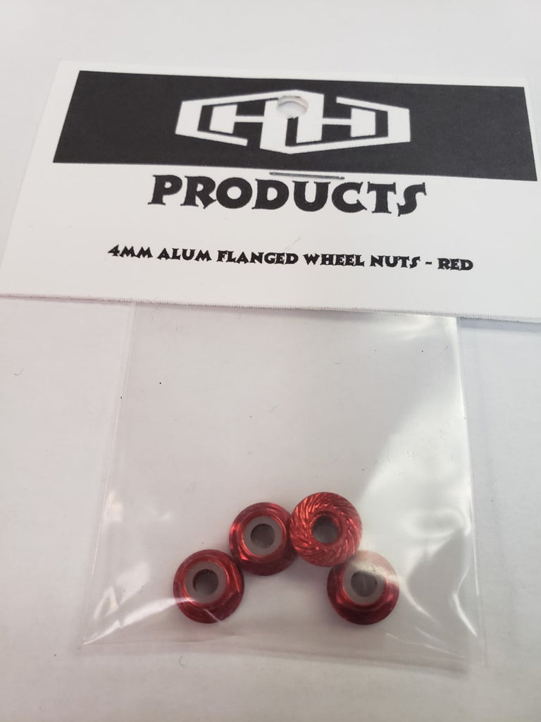 4MM Flanged Nylon Locking Nut (Aluminum, Red-anodized, Serrated) (4)  (HAM5491R)