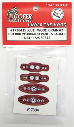 Gofer 1/24-1/25 Hot Rod Instrument Panel & Gauges Wood Grain #2 (Diecut Plastic) (GOF17304)