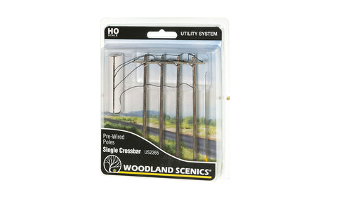 Woodland Scenics Pre-Wired Poles - Single Crossbar - HO Scale  (WOOUS2265)